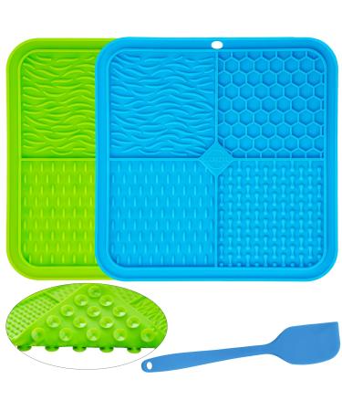 21cm Pair of Lick Mats for Dogs With Anti Slip Strong Suctions 2 Pcs Slow Feeding Dog lick Mats & 1 Spatula - Lick Mat for Dog Puppy and Cat Food (Blue + Green) 21 Cm Blue & Green