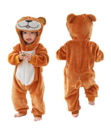 COOKY.D Baby Hooded Rompers Infant Winter Flannel Jumpsuit Pajamas 2-36 Months 6-12 Months Brown