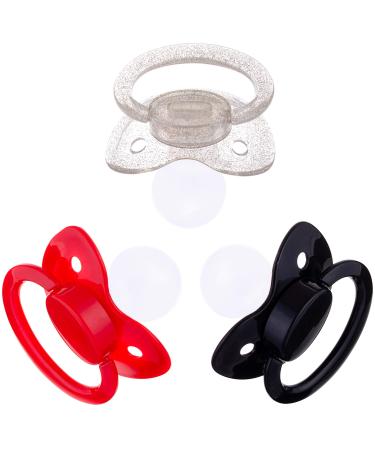 J&Or The Classic Original Adult Sized Pacifier Dummy - Three Color Pack: Transparent Sparkling Glitter | Black Mamba | Mad Red