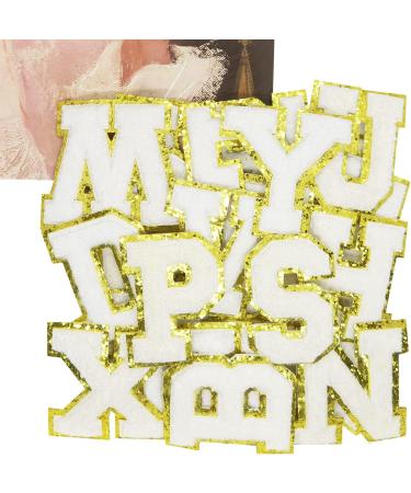 26 Piece Self Adhesive Chenille Letter Patches A-Z White 2.56 Inch - Varsity Embroidered Gold Glitter Border - Stoney Clover Alphabet Patches - DIY Craft - Buy Online on GoSupps.com