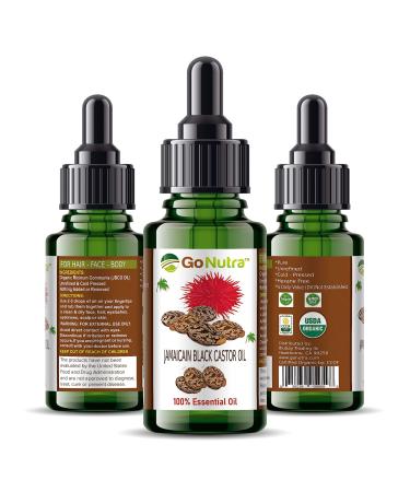 Go Nutra Organic Jamaican Black Castor Oil 3oz (90ml) 100% Pure USDA Organic - Cold Pressed - For Lashes  Brows  Skin & Hair - Promotes Thicker Eyelashes & Eyebrows & Healthier Skin