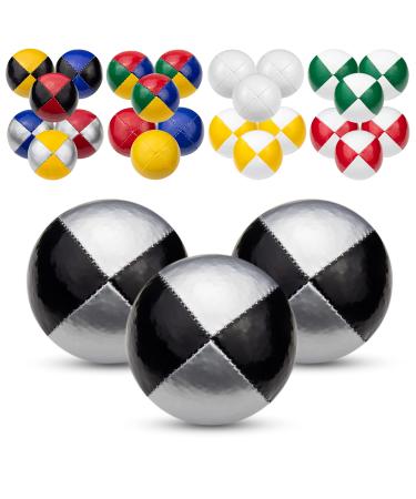 Juggle Dream 3x Pro Thud Jonglier Balls - Set with 3 professional juggling balls with free online learning video perfect for beginners and experts (silver/black)