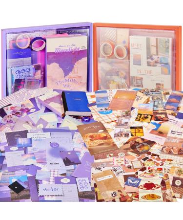 Henoyso 694 Pcs Vintage Aesthetic Scrapbook Kit Junk Journal Kit Scrapbooking Supplies Art Journaling Kit for Adults Teen Girl Kid Women Birthday Craft DIY Art Gift (Moonlight, Sunset)
