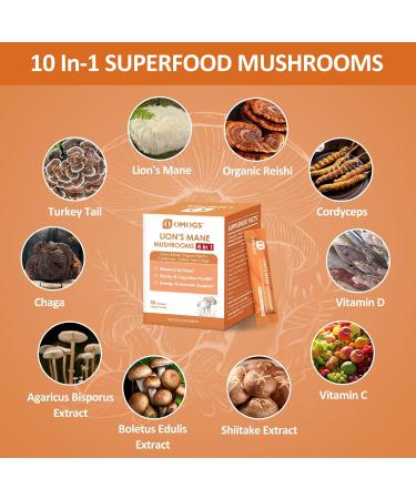 OMOGS Organic Mushroom Complex Extract Powder Blend Lion's Mane Reishi Chaga Cordyceps Turkey Tail Support Cognition Clarity Focus & Mood Brain Health 30 Servings - Buy Online on GoSupps.com