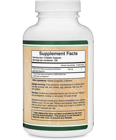 Tribulus Terrestris for Men (Purest 95 Saponin Content) 210 Capsules 1000mg Concentrated Natural Fruit Extract Testosterone and Libido Support by Double Wood Supplements - Buy Online on GoSupps.com