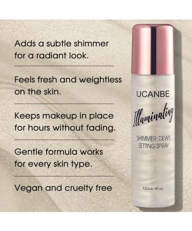 UCANBE Shimmer Dewy Setting Spray Glowing + Makeup Setting Spray 2 in 1 Lightweight Formula for a Radiant Glow Long-Lasting Face Mist for Face Body 4 Fl Oz #Platinum - Buy Online on GoSupps.com