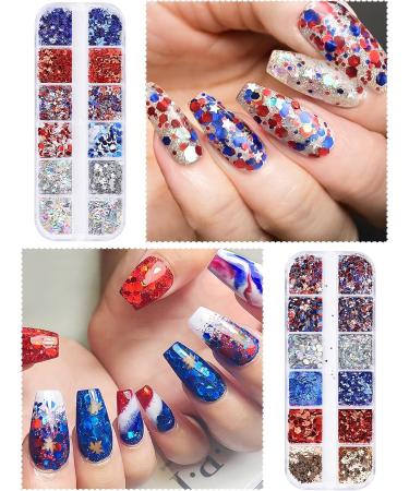 Kalolary Independence Day Glitter Nail Sequins - 4th of July Star Red Blue Silver Holographic Paillette for Patriotic Makeup & Decoration - Buy Online on GoSupps.com