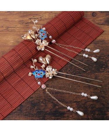 Minkissy Chinese Hair Stick 1 Pair of Retro Flower Hair Chopsticks Hairpin Japanese Chignon Pin Vintage Hair Accessories - Buy Online on GoSupps.com