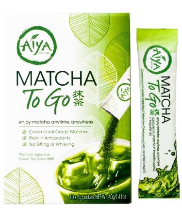 Aiya Matcha To Go Single Serve Packs - Ceremonial Grade Pure Matcha Green Tea Powder (10 Count)