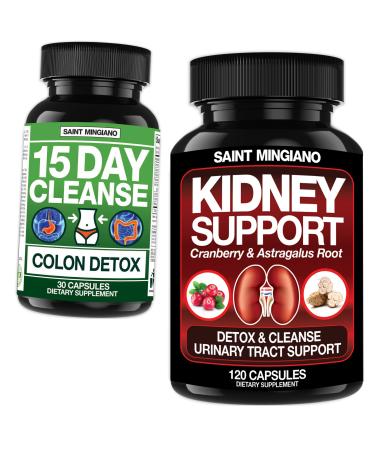 Saint Mingiano Kidney Support Cleanse Detox & Repair 120 Caps - Together with - 15 Day Cleanse | Colon Detox with Natural Laxative