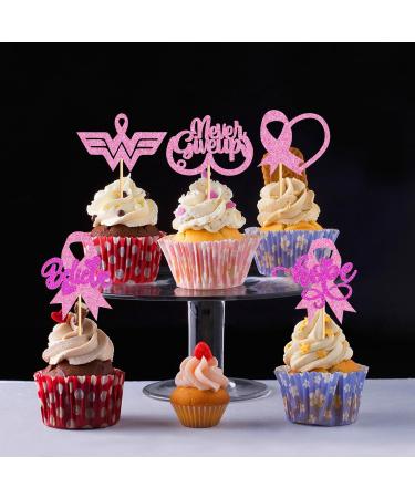 Cyodoos 30 PCS Breast Cancer Awareness Cupcake Toppers Glitter Pink Ribbon Never Give Up Beliveve Hope Cupcake Picks Pink Ribbon Party Cake Decorations Supplies - Buy Online on GoSupps.com