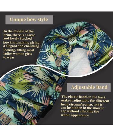 Reusable Waterproof Shower Cap for Long Hair - Green Leaves Design | Adjustable and Washable Bath Hair Cap - Buy Online on GoSupps.com