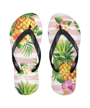 Mnsruu flip-flops with stripes pineapple fruit palm trees for home hotel spa bedroom travel XXL for men and women xx large multicolored