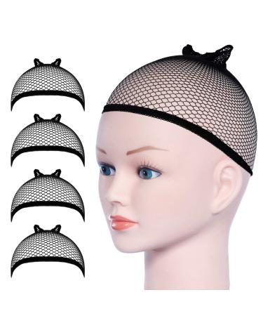 URAQT Wig Caps 4 Pcs Stretchy Nylon Stocking Wig Cap Ultra Thin Unisex Wig Cap to Hold Wig in Place for Women Men Breathable Wig Net Cap for Long Short Hair Black