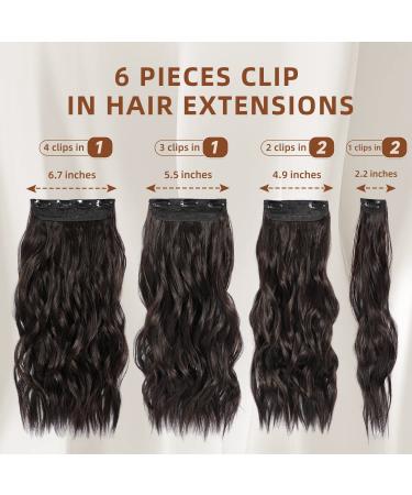 Fliace Clip in Hair Extensions - 20 Inch Dark Brown Wavy Hairpieces (6PCS) - Natural & Soft Blend Hair for Seamless Look - Buy Online on GoSupps.com