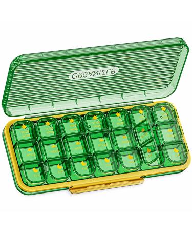 Weekly Pill Organizer 3 Times A Day AM PM Organizer 7 Day Pill Box with Separate Compartment Large Medicine Organizer Box Travel Pill Cases Portable for Pills Vitamin Fish Oil Supplements (Green) 3-green