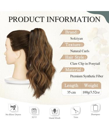 Shop Sofeiyan Clip-In Claw Ponytail Extension - Long Curly Heat-Resistant Hair Extension for Women - Dark Brown & Auburn Mix - Buy Online on GoSupps.com