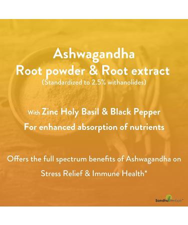 SANDHUHERBALS Ashwagandha with Zinc & Black Pepper Extract - 60 Vegetarian Capsules - Buy Online on GoSupps.com