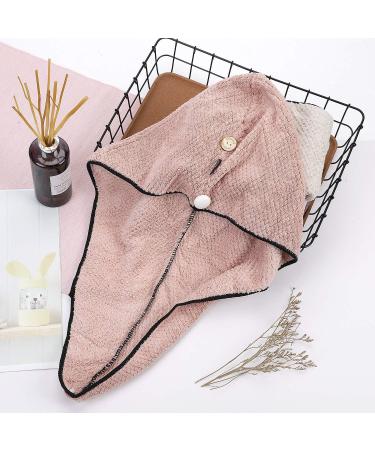 Fast-Drying Bathroom Shower Turban for Adults - Soft Microfiber Hair Dryer Towel with Button - Coral Fleece Elastic Head Towel for Women & Girls - Pink - Buy Online on GoSupps.com