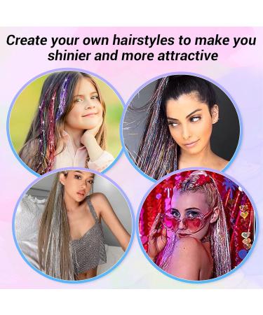 Gaeshow 12 Pcs Silver Hair Tinsel Glitter Extensions | Colorful Sparkly Strands for Women & Girls - Buy Online on GoSupps.com