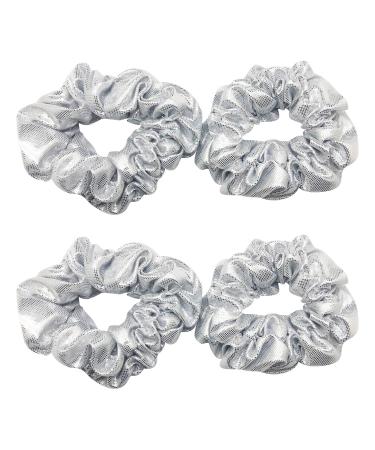 4 Pack Metallic School Performance Hair Scrunchies Slap Bracelet Gilding Ponytail Holder Elastic Hair Bands Scrunchy Hair Ties Hair Accessories for Show/Sleepover Party (Silver) - Buy Online on GoSupps.com