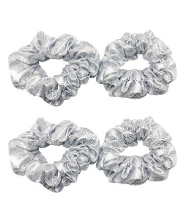 4 Pack Metallic School Performance Hair Scrunchies Slap Bracelet Gilding Ponytail Holder Elastic Hair Bands Scrunchy Hair Ties Hair Accessories for Show/Sleepover Party (Silver)