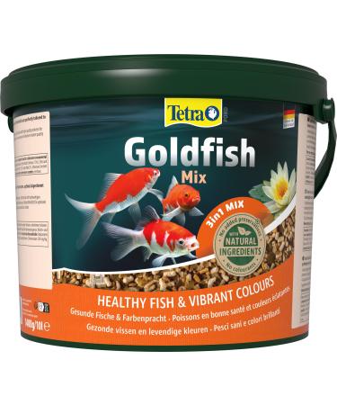 Tetra Pond Goldfish 3in1 Mix - Fish feed mixture made of flakes sticks and gammarus for all goldfish and cold water fish in the pond 10 l bucket 1.4 kg (1 Pack) goldfish mix
