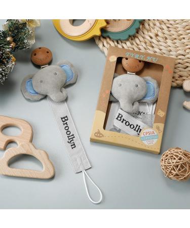 TYRY.HU Personalized Dummy Clips - Baby Soother Pacifier Chain Holder Set with Customized Name - BPA Free Elephant Design - Buy Online on GoSupps.com