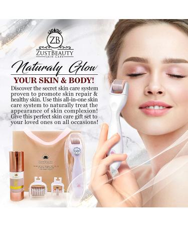 ZustBeauty 3-in-1 Derma Roller Kit with 0.3mm Titanium Microneedling Heads, Vitamin C Serum & Collagen Cream - Buy Online on GoSupps.com