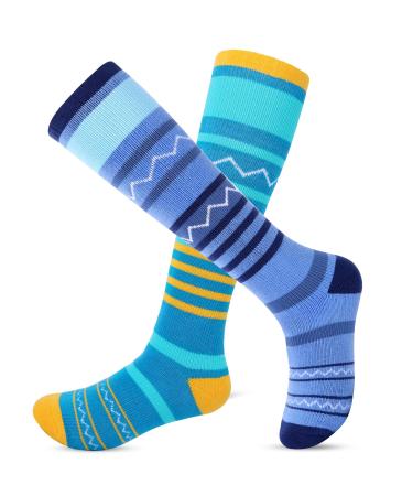2 pairs of children ski socks |Knee socks for boys and girls |Warm children winter thermal socks sizes 26-34 |Winter sports socks for children (blue with light blue) - Buy Online on GoSupps.com