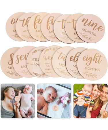 TOYANDONA Wooden Baby Milestone Photo Props Set - 14 Double Sided Cards - Light Wood 10X10X0.3cm - Buy Online on GoSupps.com