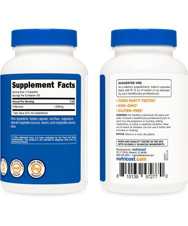 Nutricost D-Mannose 1000mg Per Serving 120 Capsules - 500mg Per Capsule Urinary Tract Health Non-GMO and Gluten Free (Pack of 2) - Buy Online on GoSupps.com