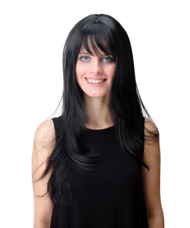 WIG ME UP - GFW09-1B wig ladies wig long straight long bangs layered black velvet black (1B)