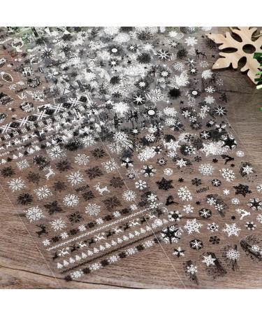 Merry Christmas Nail Art Stickers - Self-Adhesive Reindeer, Snowman, Santa Design - 8 Sheets Black & White Decals for Nail Supplies and Decoration - Buy Online on GoSupps.com