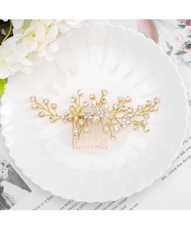 Elegant Gold Glossy Crystal Bridal Hair Crest - Flower & Pearl Hair Accessories for Weddings - Buy Online on GoSupps.com