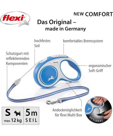 Kerbl Flexi Leash New Comfort - Retractable Dog & Cat Leash - Blue Size S (5m max. 12 kg) - International Shipping Available - Buy Online on GoSupps.com