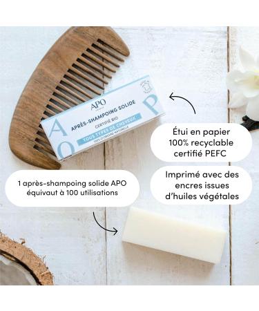  APO France APO France - Solid Conditioner - All Hair Types - Organic Coconut Oil - Essential Oil and Sulfate Free - Certified Organic - Made in France - 100% Vegan - 50g - Buy Online on GoSupps.com