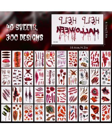 NiHome Halloween Horror Temporary Tattoo Set - 40 Realistic Fake Zombie Blood Wound Scar Decals for Costume Cosplay and Party Makeup - Buy Online on GoSupps.com