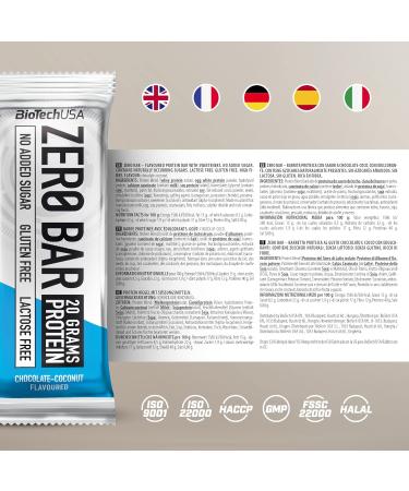 BioTechUSA Zero Bar Protein Snack | Low Sugar & Lactose Free | Crunchy Texture | Delicious Flavors 20 * 50 g Chocolate-Coconut - Buy Online on GoSupps.com
