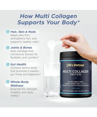 Life's Fortune Multi Collagen Peptides Powder Drink Plus for Women & Men - Type I II III V X Blend with Digestive Enzyme for Skin Hair Nails Joints Health Unflavored 30 Servings 10.61 Ounce (Pack of 1) - Buy Online on GoSupps.com