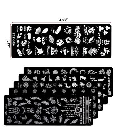 Mwoot 6Pcs Nail Art Stamping Plate Set - Cat, Feather, Snowflakes, Leaves Theme Manicure Print Tool - Buy Online on GoSupps.com