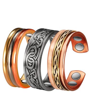 Yinox ring for arthritis 99.9% pure copper magnetic therapy ring for men and women 3 pieces of magnet therapy jewelry for arthritis carpal tunnel syndrome finger thumb (length 57.5 mm) V