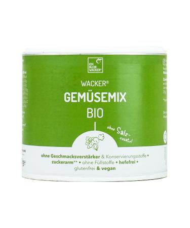 Wacker vegetable mix without saline additive organic 250g.The vegetable broth without salt.100% vegetables & herbs.Gluten -free lactose -free & vegan.Without salt sugar yeast & flavor enhancers.