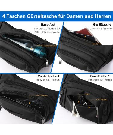 Bellbeat Waterproof Belt Bag for 7.9 Mini iPad & iPhone - Black 4 Zip Pockets Ideal for Sports & Travel - Buy Online on GoSupps.com