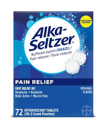 Alka-Seltzer Pain Relief Aspirin Effervescent Tablets for Fast Pain Relief 72 Ct