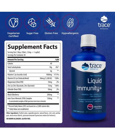 Trace Minerals Research Fast-Absorbing Liquid Immunity+ - Mixed Berry 30 fl oz | Boost Your Immune Health - Buy Online on GoSupps.com