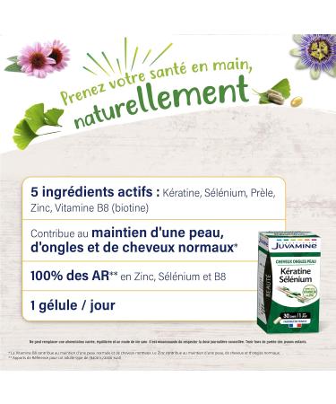 JUVAMINE - Keratin and Selenium - Vitamin B8 Zinc and Horsetail - Hair Skin & Nails - 30 Capsules of vegetable origin - 1 M - Buy Online on GoSupps.com