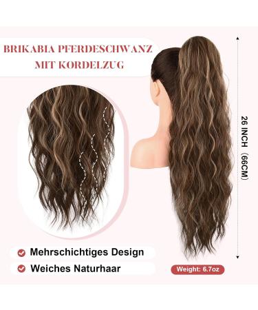 Brikabia Ponytail Extension - 66cm Beach Wavy Clip-In Hair Extension for Women in Chocolate Brown with Blonde Reflexes - Buy Online on GoSupps.com