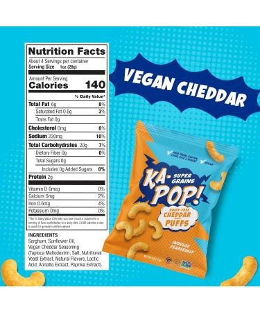 Ka-Pop! Vegan Cheddar Popped Puffs 4oz - Pack of 6 | Gluten-free, Dairy-free, Non-GMO, Kosher Sorghum Snacks - Buy Online on GoSupps.com