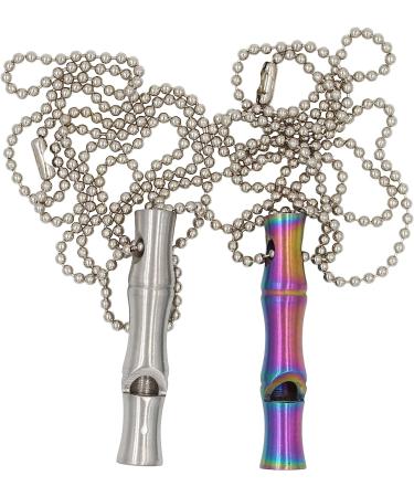 Real Sic Steel Emergency Whistle Keychain - Loud Portable Safety Whistle for Survival & Pet Training - Bamboo Rainbow & Silver - Buy Online on GoSupps.com
